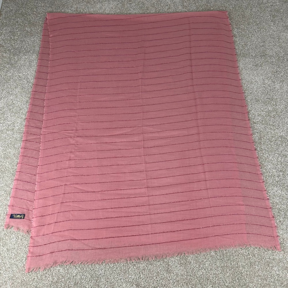 Jasmine Pashmina Scarf Rose Pink‎ Metallic Striped Fringe Wrap Made in Turkey